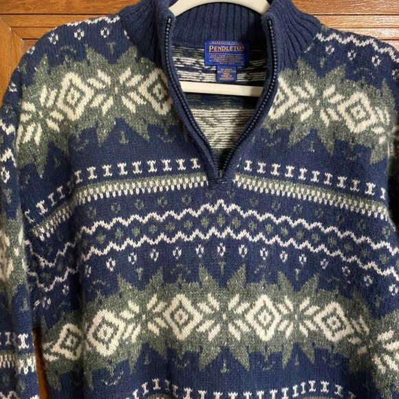 Vintage 90's 100% Wool Pendleton Quarter Zip Sweater - Picture 4 of 6